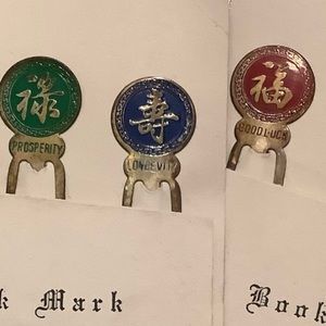 New vintage set of bookmark good luck prosperity longevity (metal, set of 3)